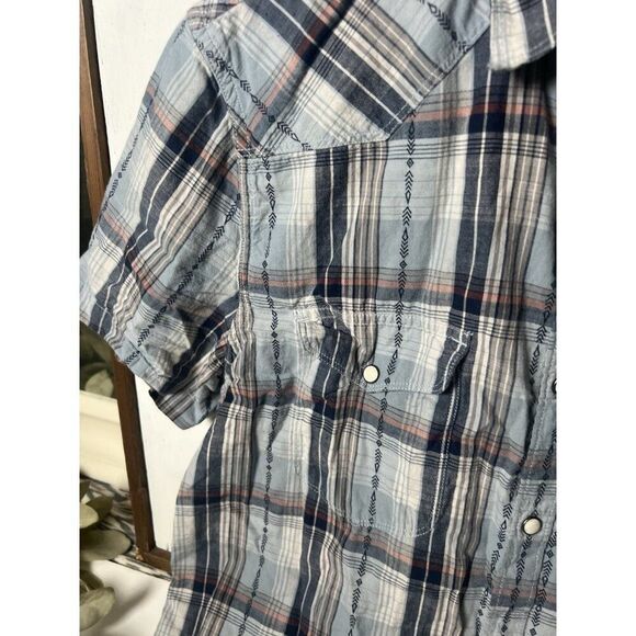 Lucky Brand Shirt Mens Large Blue Plaid Button Up Pearl Snaps Rancher Work. X - Picture 3 of 5